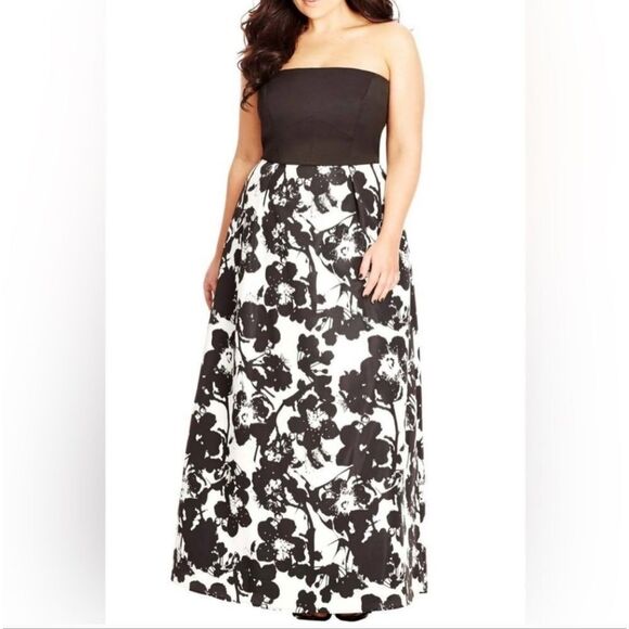 City Chic Painted Poppy Strapless Or Straps Structured Bodice Maxi Dress 16 - Picture 1 of 10